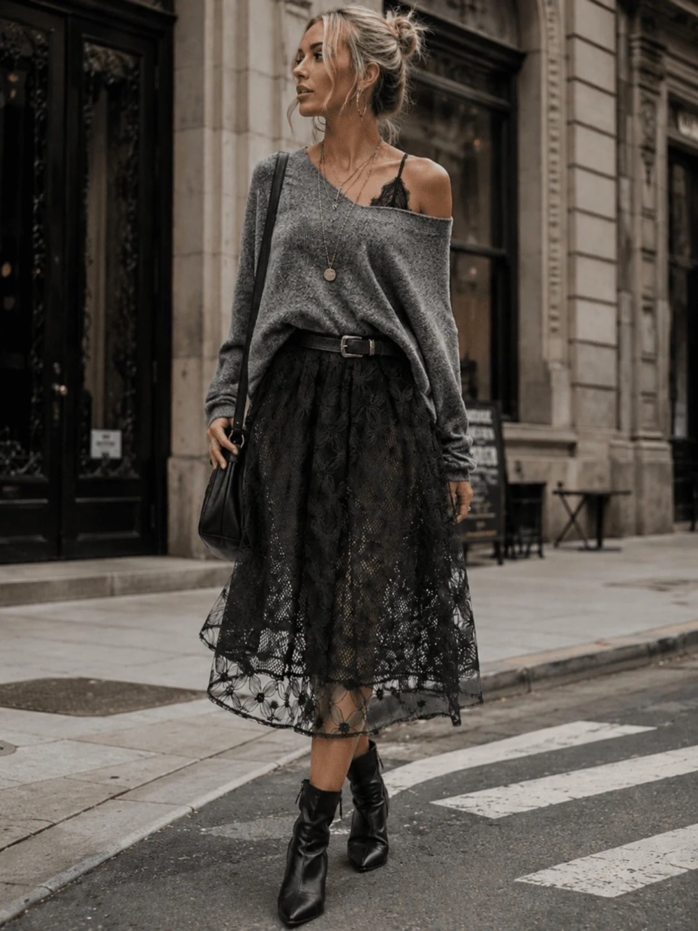 "Hot & Delicious" Women's Elastic Waist Front Crochet Fit & Flare Midi Skirt